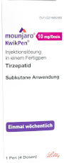 Mounjaro 10mg/Dosis Kwikpen Injektionslösung 1 Pen (1Pen = Bedarf für 4 Wochen)