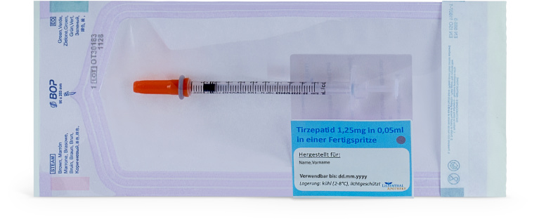 Tirzepatid 1,25 mg/Dosis Fertigspritze, anwendungsfertig 4 St. (Bedarf für 4 Wochen)