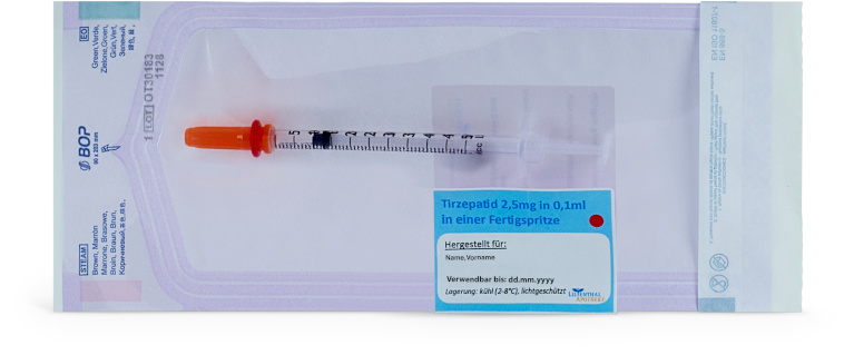 Tirzepatid 2,5 mg/Dosis Fertigspritze, anwendungsfertig 4 St. (Bedarf für 4 Wochen)