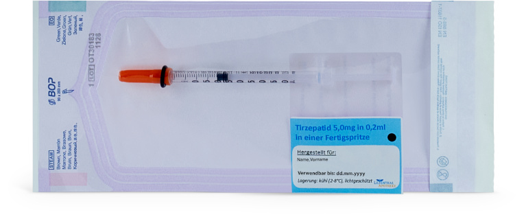 Tirzepatid 5mg/dosis Fertigspritze, anwendungsfertig 4 St. (Bedarf für 4 Wochen)
