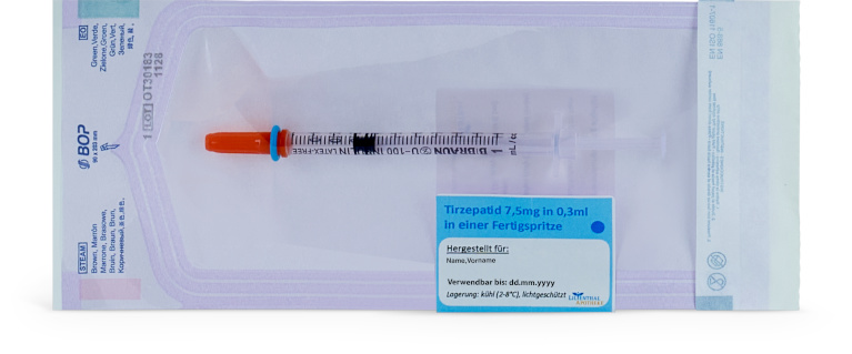 Tirzepatid 7,5mg/dosis Fertigspritze, anwendungsfertig 4 St. (Bedarf für 4 Wochen)